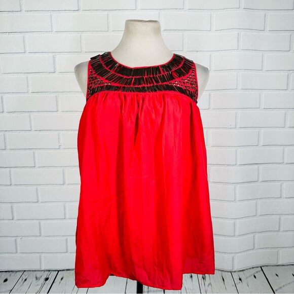 10/$25🦋 Willi Smith Red/Coral Beaded Collar Tank - Size Small - Picture 1 of 11